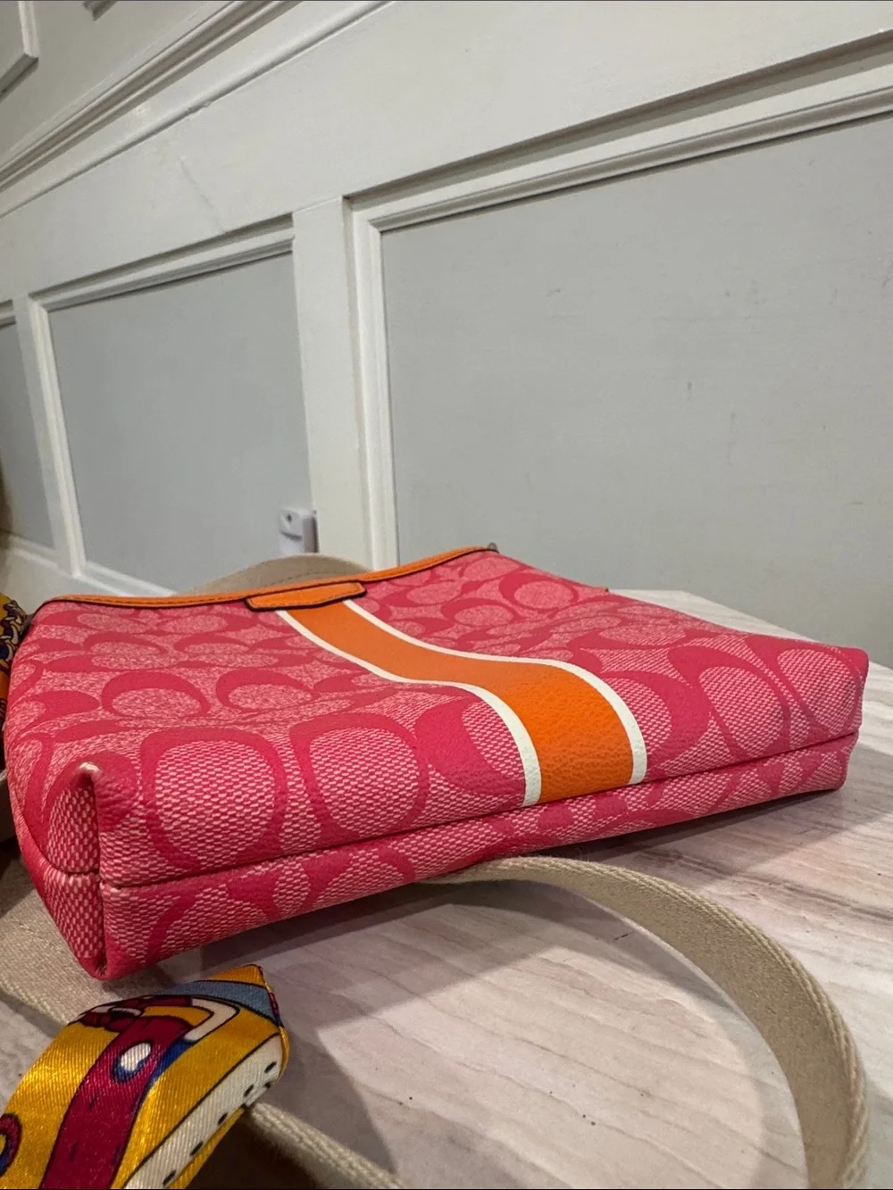 Coach Bag Signature Pink Orange Stripe Swingpack Crossbody - Picture 9 of 17